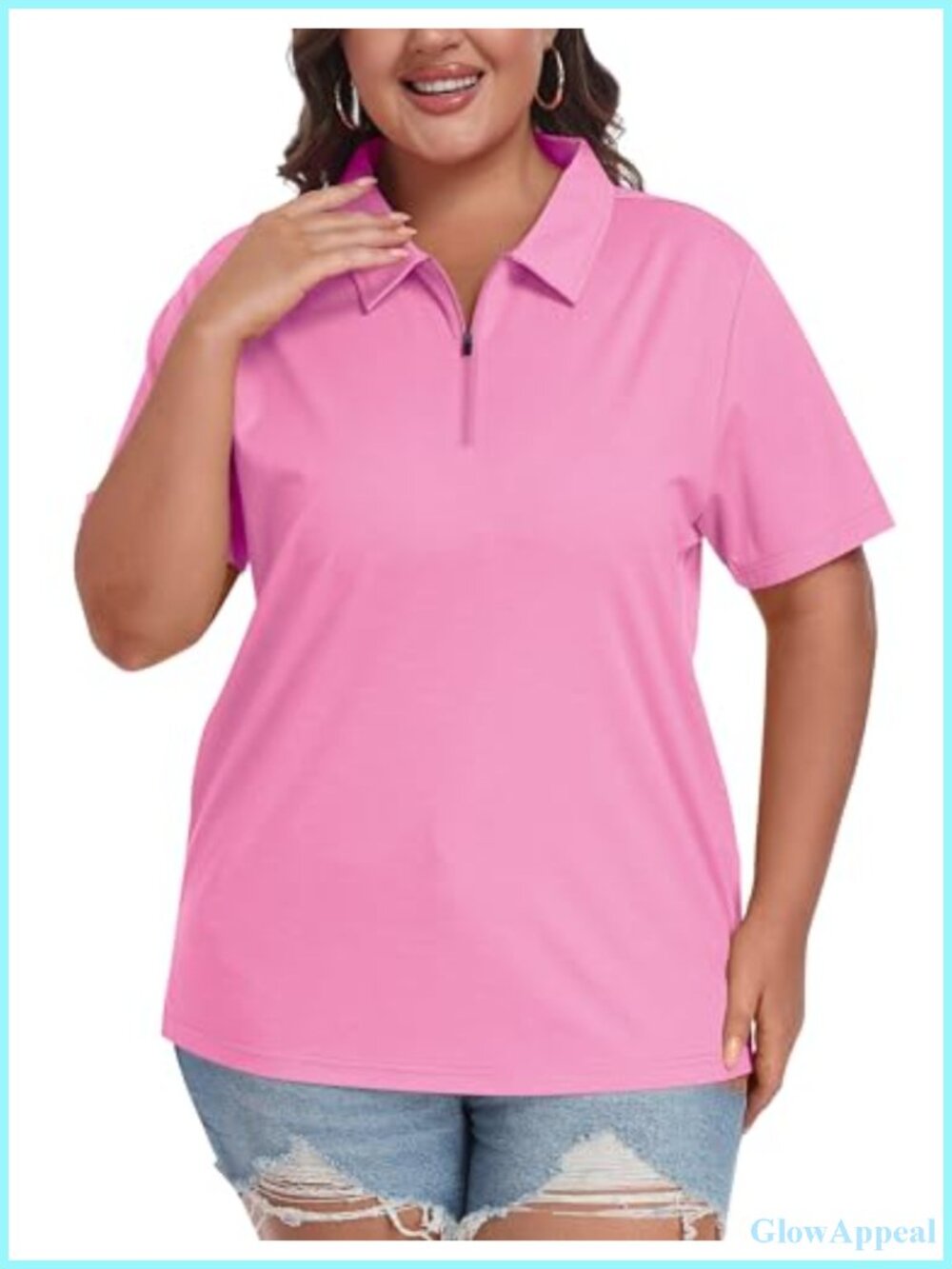 Plus Size Zipper Golf Polo Shirt Women Short Sleeve Collared Tennis Activewear